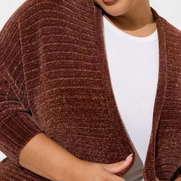 🆕 Chenille Cocoon Open Ribbed Cardigan Sweater 0 L 12 NWT Torrid New! Brown - Picture 2 of 6